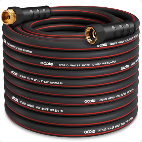 Heavy Duty Garden Hose 75ft, NON-EXPANDABLE Flexible Water Hose, Kink Resistant Lightweight Hybrid Hose, Leakproof Hose Male to Female Fittings - color: Black+Red, size: 75ft