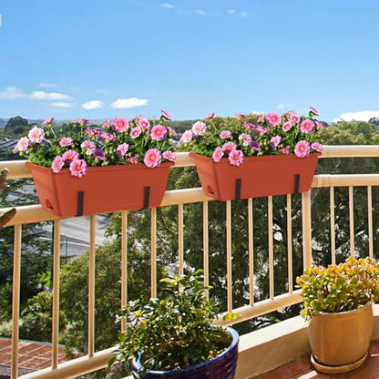 CADUKE Railing Planter Boxes Deck 2 Pack Railing Flower Box with Adjustable Bracket 17 Inch Window Boxes Rectangle Window Deck Hanging Planters Boxes for Outdoor Patio, Red - color: Red