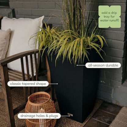 Veradek Pure Series Taper Planter - Tall Tapered Outdoor Planter with Shelf - color: Black, size: 24 inch - 1 Pack