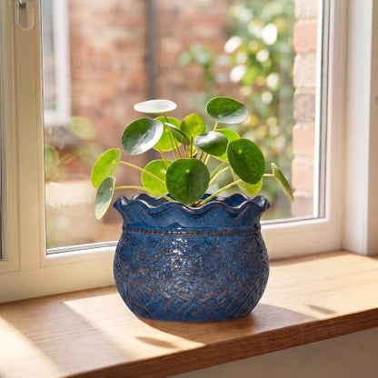 Ceramic Plant Pots, 6 Inch Planter with Drainage Hole, Retro Blue - color: Retro Blue, size: 6 Inch