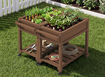 SERWALL Raised Garden Bed on Wheels with Storage Shelf Set of 2,Brown - color: Brown, size: 2 Pack