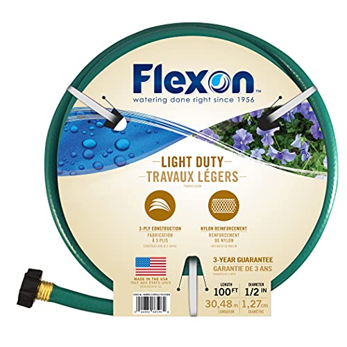 Flexon 1/2" x 100ft Light Duty Garden Hose – Lightweight, Flexible, Kink-Resistant, Durable Vinyl, Leak-Proof Couplings, Weather-Resistant Water Hose for Lawn, Garden, and Outdoor Use - size: 100ft, style: 1/2