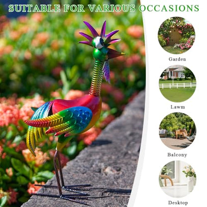 Metal Wacky Rooster Garden Statue for, Patio, Backyard, Lawn - color: Multicolor