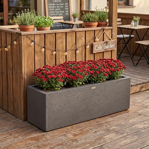 31" Rectangular Outdoor Planter - Handmade Fiberglass Composite - color: Charcoal Gray, size: Medium