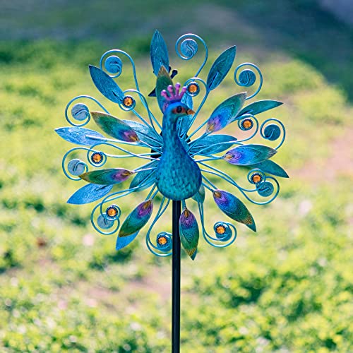 Stargarden 58 Inch Peacock Wind Spinner-Double Wind Sculpture - color: Peacock