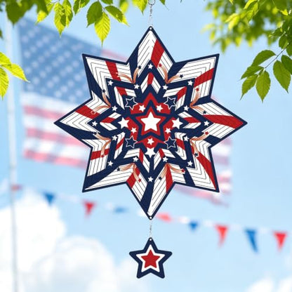 Patriotic Wind Spinner, Red White Blue Star Kinetic Wind Sculpture - color: Star