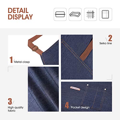 2 Packs Waist Denim Aprons for Restaurant Kitchen Women Waitress Denim Apron - color: Blue