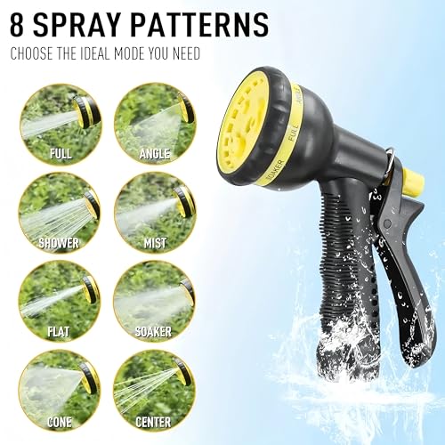 Garden Hose 50ft Triple TPE (Lightweight Kink-Free) 8-Function Nozzle | Ideal for Lawn, Car Wash & Camping