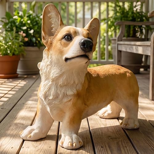 Charming Realistic Welsh Corgi Dog Statue | Realistic Animal Statues, Real Dog Statue Ornaments Perfect for Indoor & Outdoor Pet Decor - Home, Garden, Porch, Patio Accent - color: Orange Corgi