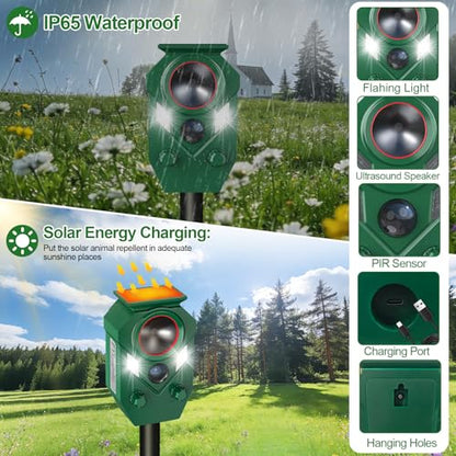 Solar Powered Ultrasonic Animal Repeller with PIR Sensor, 1 Pack