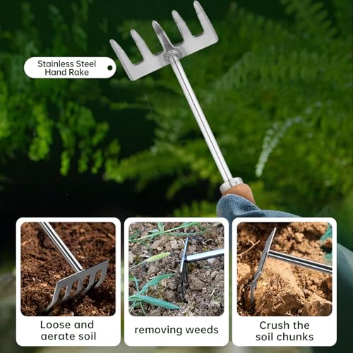 Heavy Duty Garden Tool Set, Stainless Steel Graduated Shovel, Hand Fork, Hand Rake, Transplant Shovel with Scale, 4Pcs Heavy Duty Hand Tools Set for Garden Planting (Garden Hand Tool Set)