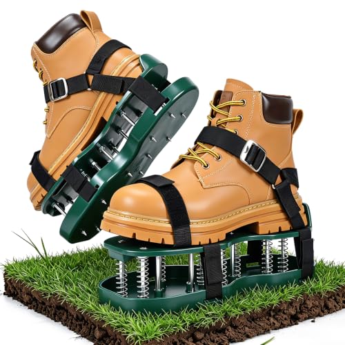 Lawn Aerator Shoes, Adjustable Strap, Double Layer Spiked Sole, Spring Base, Soil Yard Aerator Tool for Aerating Patio Garden
