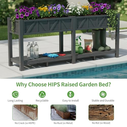 HIPS All-Weather Elevated Raised Garden Bed with Legs,72"L x 17"W x 28.7"H - color: Black, size: 72"L-Without Wheels