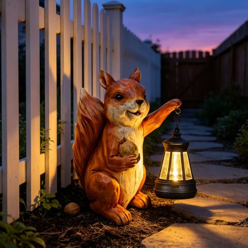 Solar Squirrel Garden Statue, Resin Solar Light Figurine Outdoor Decor - style: Squirrel 1