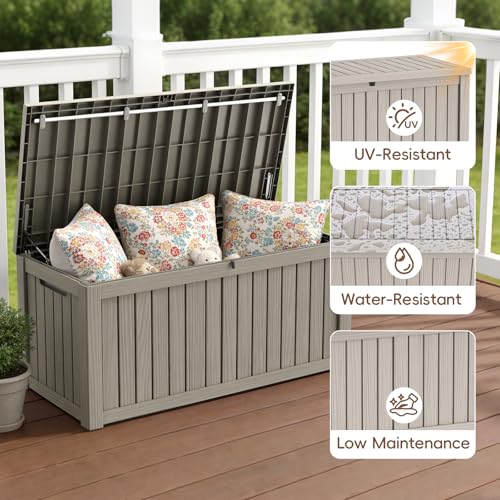LubanNese 150 Gallon Outdoor Deck Box, Lockable Waterproof Storage Container, Resin Weatherproof Box for Patio Garden Pool Toys Tools Cushions, Grey