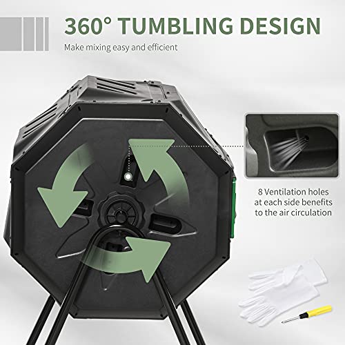 42.3 Gallon Dual Chamber Rotating Composter, 360° Rotating Compost Tumbler with Ventilation, Green