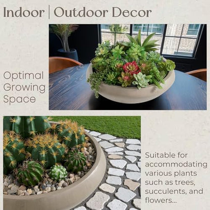19" Dia x 6.3" H Weathered Concrete Bowl Planter, Large Succulent Pot - color: Natural, size: Medium