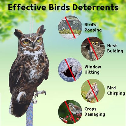 Bird Scarer, 2Pack Fake Owl Hanging Owl to Keep Birds Away Reflective Hanging Bird Decoration to Keep Birds Away from Garden Patio Windows, Mighty Hawks 2pcs - color: Mighty Hawks 2pcs
