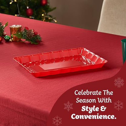 Plasticpro Plastic Serving Trays - Serving Platters Rectangle 9X13 Disposable Party Dish Includes 8 Red Christmas Trays - color: Red