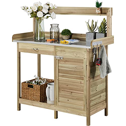Yaheetech Potting Bench Outdoor Potting Table with Storage,Light Green - color: Light Green