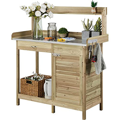 Yaheetech Potting Bench Outdoor Potting Table with Storage,Light Green - color: Light Green