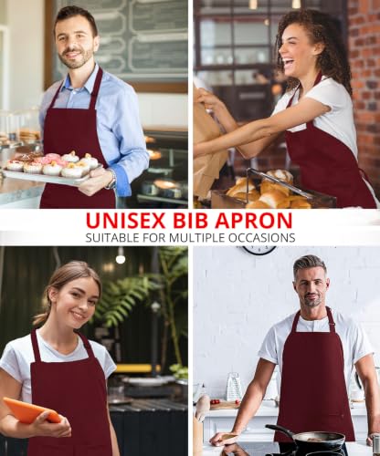 Utopia Kitchen Bib Aprons 2 Pack Adjustable With 2 Pockets - color: Burgundy