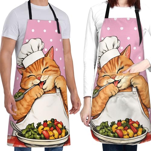 Art Apron with Pocket for Women Men - color: Pink Cat Chef