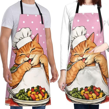Art Apron with Pocket for Women Men - color: Pink Cat Chef