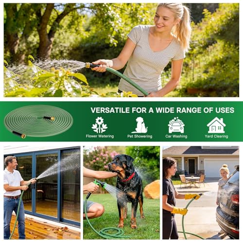 Garden Hose 50 ft Flexible Non-Expandable Water Hose Kink-Free Ultra Lightweight Leak-Proof Durable Portable Wear-Resistant Hoses Pipe with 3/4" Brass Fittings for Outdoor Yard Lawn Car Wash - size: 50FT