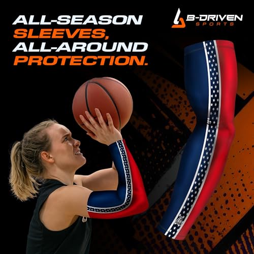 B-Driven Sports Sleeve Pro-Fit - Patriotic Arm Sleeve - USA, Cuba, Mexico, Israel, Canada, Venezuela, Dominican Rep. - Single - color: Usa Flag, size: XXXX-Small (Youth Small)