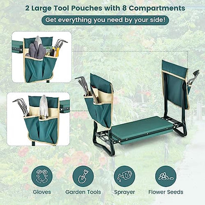 IRONMAX Garden Kneeler and Seat, Heavy Duty Foldable Gardening Bench Stool w/Soft Foam Pad & 2 Tool Storage Bags for Kneeling & Sitting, Gardening Gifts for Women Men - style: 2 Tool Storage Bags