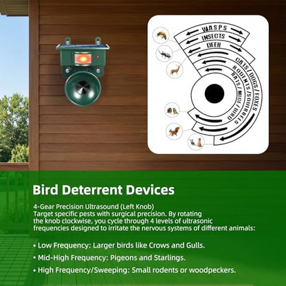 Solar Woodpecker Deterrent for House Ultrasonic Bird Repellent Devices Outdoor Goose Crow Pigeon Deterrents with Motion Activated IP65 Waterproof Bird Scare Devices for Garden Farm Yard Boat