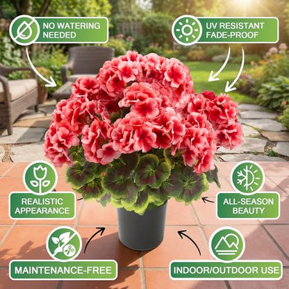 lovemoon 2 Pcs Geranium Potted Artificial Flowers, Peach, 19" - color: Peach