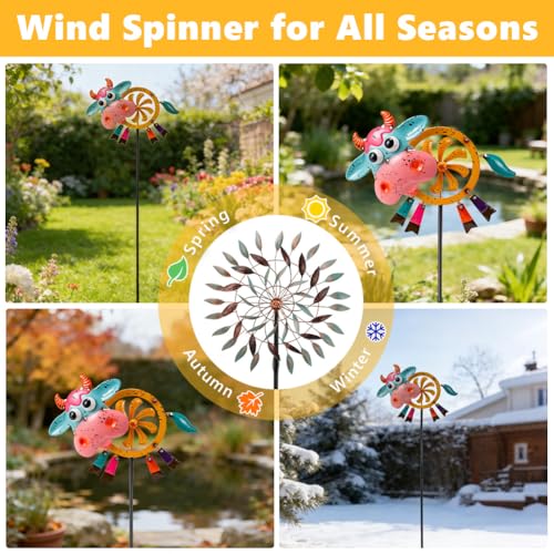 Oak & Lore 2 Pack Metal Cow Wind Spinners Outdoor Yard Decoration