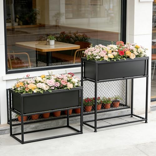 Raised Garden Bed Elevated Planter Box with Legs Black 1 Set - size: Two-piece set