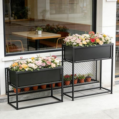 Raised Garden Bed Elevated Planter Box with Legs Black 1 Set - size: Two-piece set