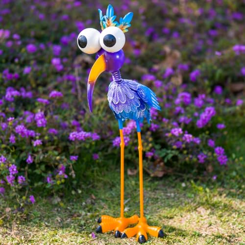 27“ Metal Purple Big-Eyed Bird Statue Garden Decor - color: Blue Flamingo