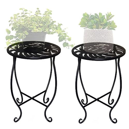 2 Pack Round Metal Plant Stands, 15" Tall Rustproof Iron Flower Pot Holder