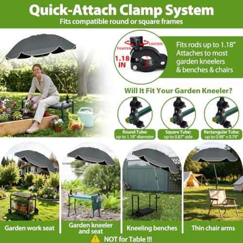 Garden Kneeler Umbrella with Clamp,42” Canopy, UPF50+ Sun Protection - color: Grey