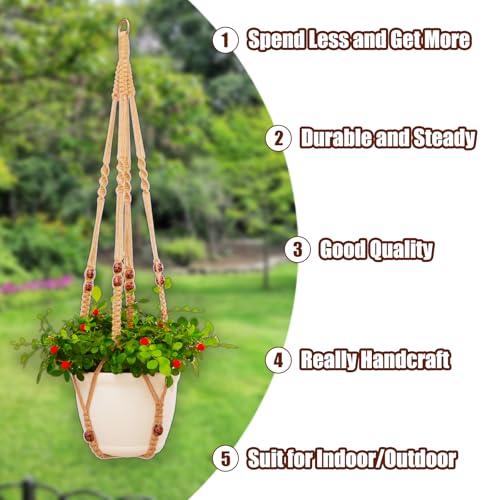4 Pack Macrame Plant Hangers Indoor Set Large Crochet Hanging Holder, Brown - color: Brown