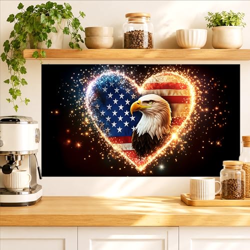 Kitchen Wallpaper 17.3x28 in Bald Eagle American Flag Heart for Backsplash - color: Colorful1288