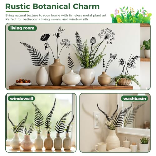 6-Piece Vintage Black Metal Fern Garden Stake Set - style: Black Fern Leaf Set