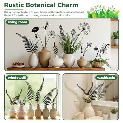 6-Piece Vintage Black Metal Fern Garden Stake Set - style: Black Fern Leaf Set