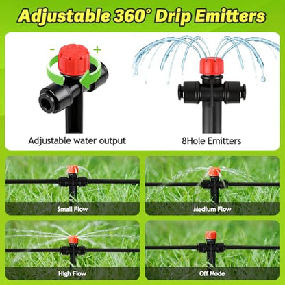 20 Pack Quick Connect Two-Way Drip Emitters with Stake for 1/4" Irrigation Tubing, Adjustable 360 Degree Water Flow Irrigation Sprayer On 5" Stake Garden Irrigation Dripper for Watering System - color: Double Head Push Stream-20P