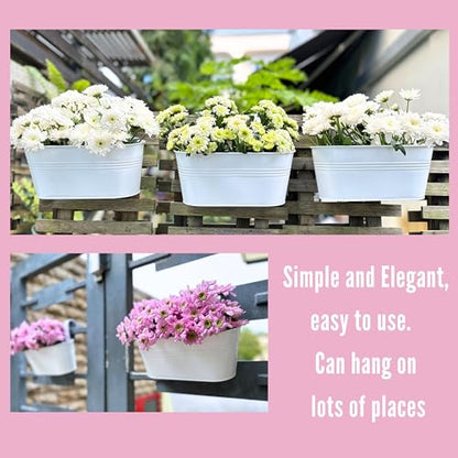 LaLaGreen Balcony Rail Planter (11.2 in, 15 Pack) White Metal Hanging Pots - size: 11.2" (28 cm) x 15 Pack