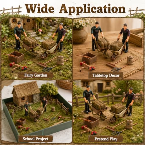 Garneck 12 Piece Miniature Farm Accessories Farmer Figures Tool Diorama Set