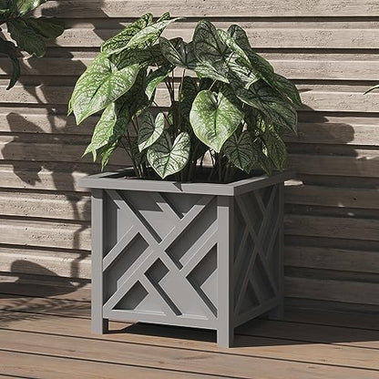 Pure Garden Lattice Design Outdoor Planter Box, Gray, 15.5” Square 16.5” - color: Gray