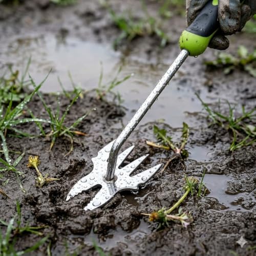 2-in-1 SS Crack Weeder & Cultivator, Ergonomic Rust-Resistant Grip - color: green