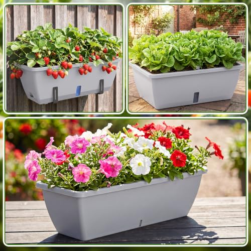 8 Pcs 24 Inch Plastic Window Boxes Planters, Light Gray - color: Light Gray