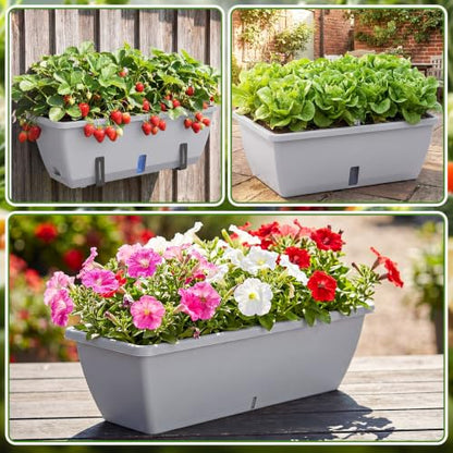 8 Pcs 24 Inch Plastic Window Boxes Planters, Light Gray - color: Light Gray